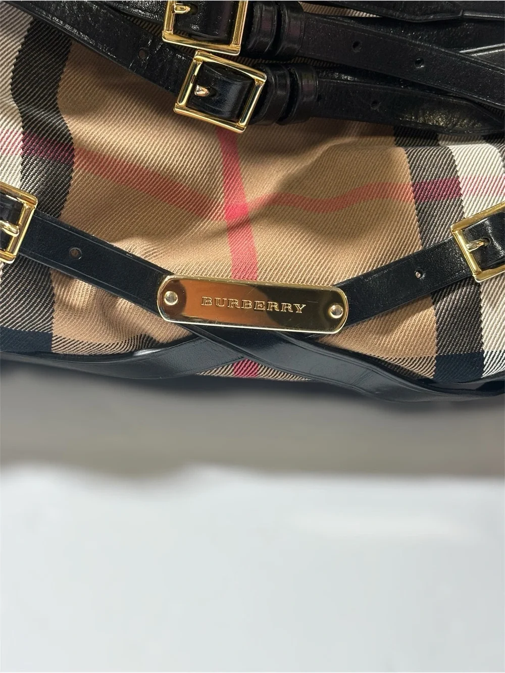 Burberry Nova Check Belted Slouchy Hobo Shoulder Bag Belted Buckles